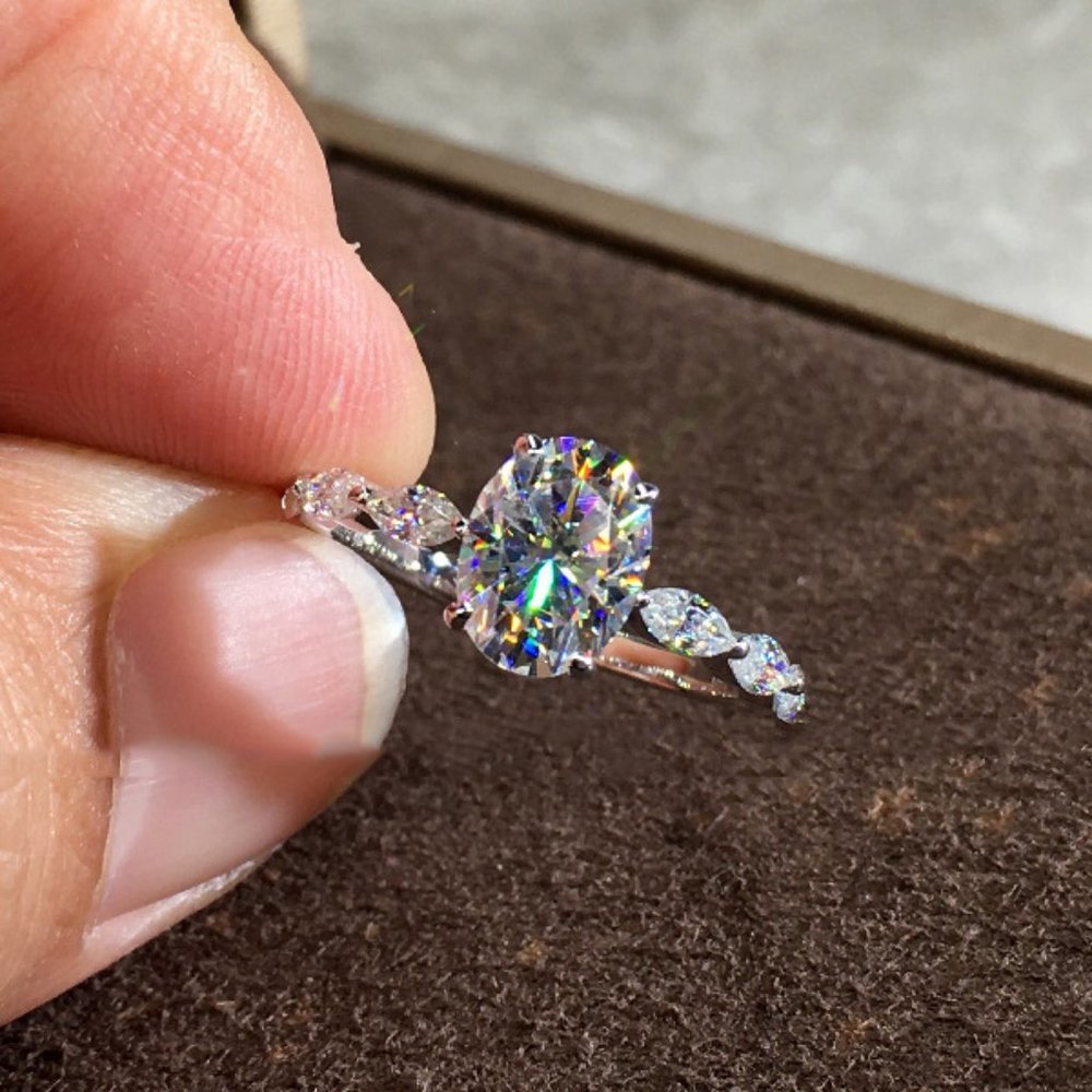 NEW Silver Oval Diamond Engagement Ring 15 - Picture 3 of 8